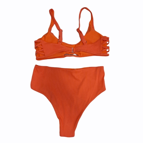Tinibikini Orange Ribbed High Waisted Bikini - Picture 2 of 4